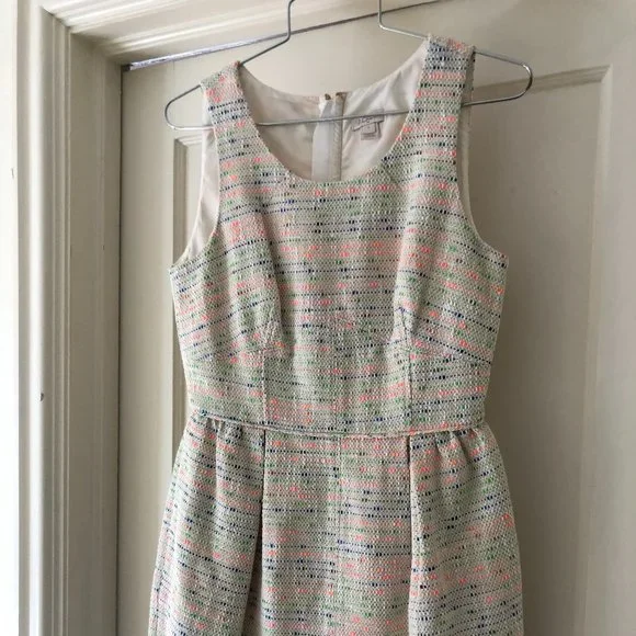 j crew pink tweed dress J.Crew Pink Tweed Sleeveless V Neck Sheath Dress Size 0 NWT